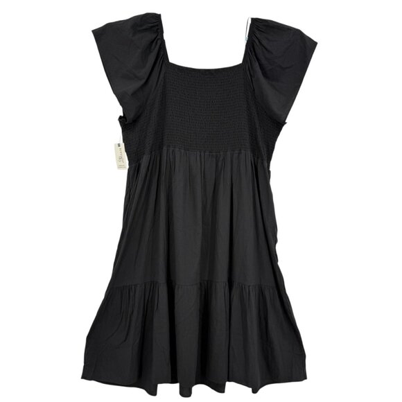 Terra & Sky Women Pullover Flutter Sleeve Black Midi Dress Plus 4X (28W-30W) NWT - Picture 1 of 11